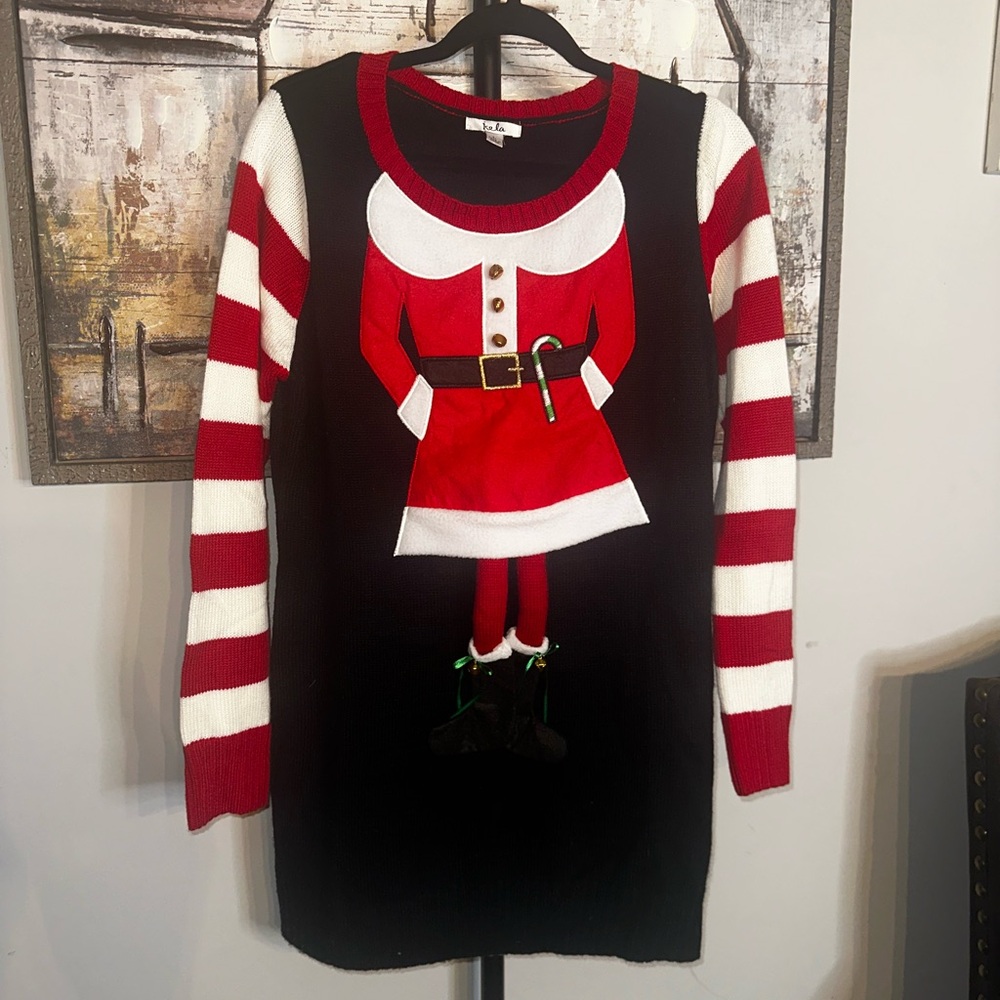 EUC Isela Size Large Festive Mrs Santa Clause 3D Legs Sweater‎ Dress213